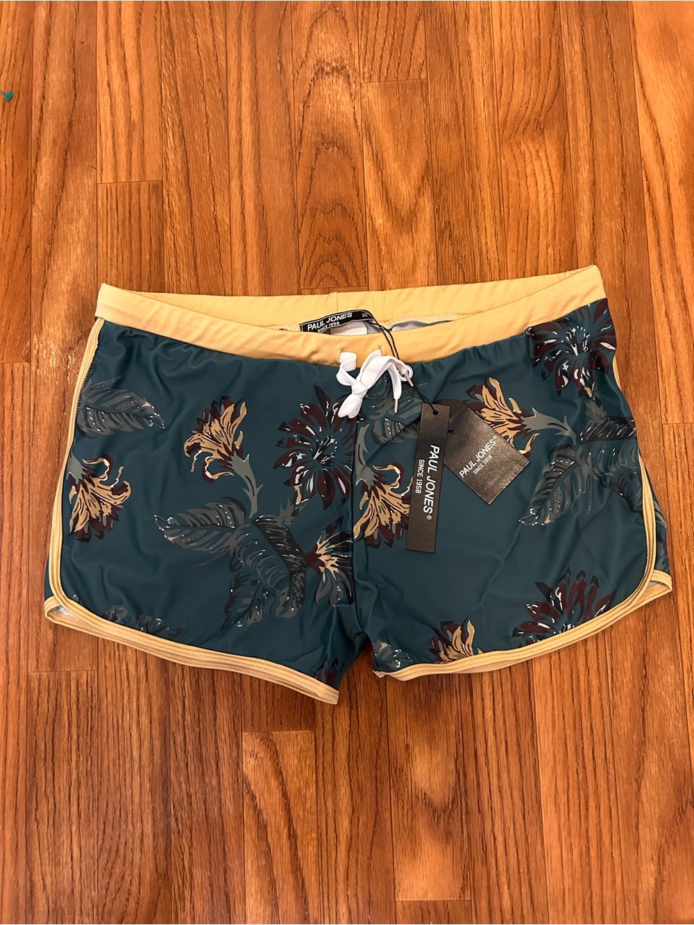 Paul Jones Teal and Gold Floral Swim Trunks